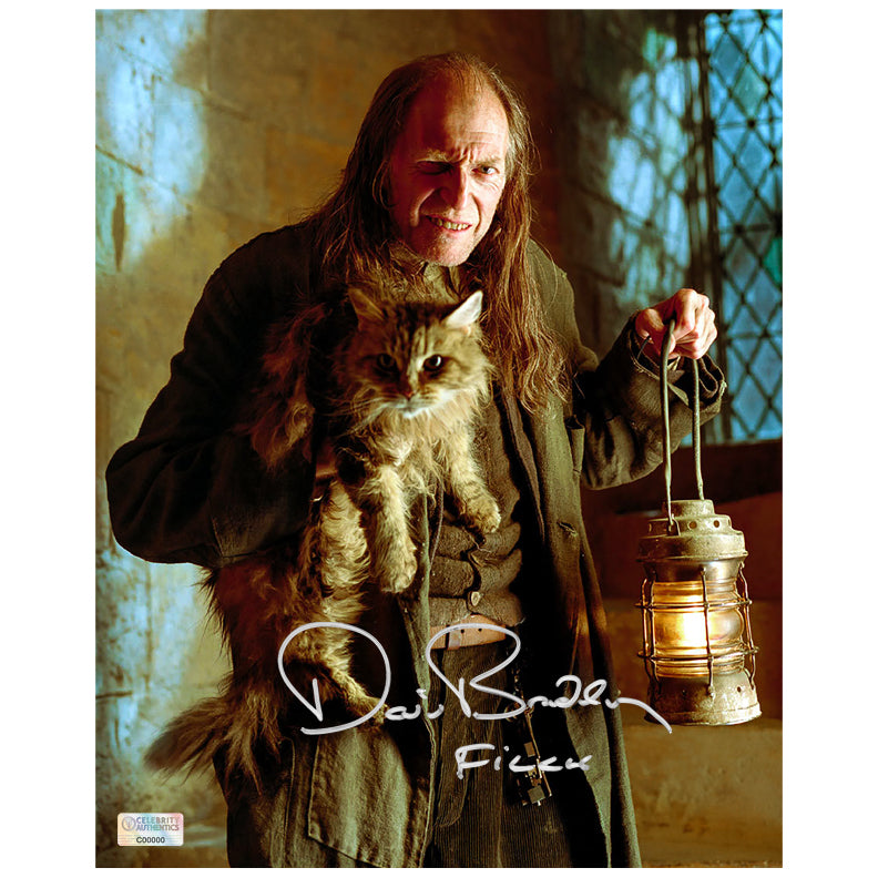 David Bradley Autographed Harry Potter Argus Filch and Mrs. Norris 8x10 Photo