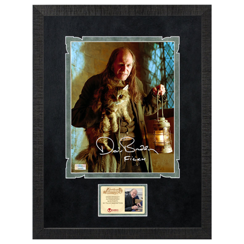 David Bradley Autographed Harry Potter Argus Filch and Mrs. Norris 8x10 Photo