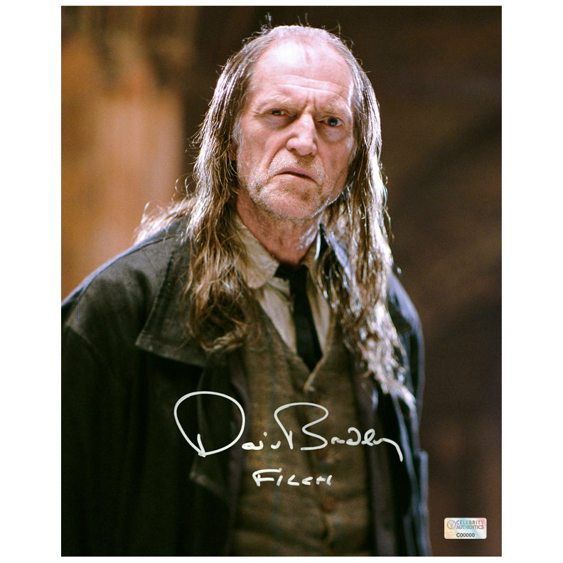 David Bradley Autographed Harry Potter Argus Filch 8x10 Close Up Photo
