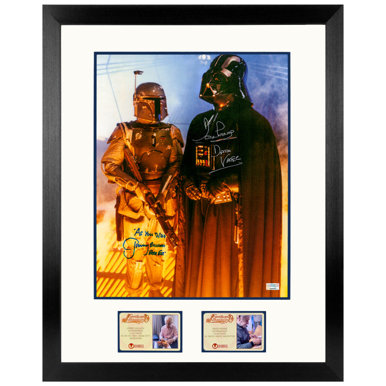 David Prowse and Jeremy Bulloch Autographed Star Wars Darth Vader and Boba Fett Carbon Freezing Chamber 11x14 Photo