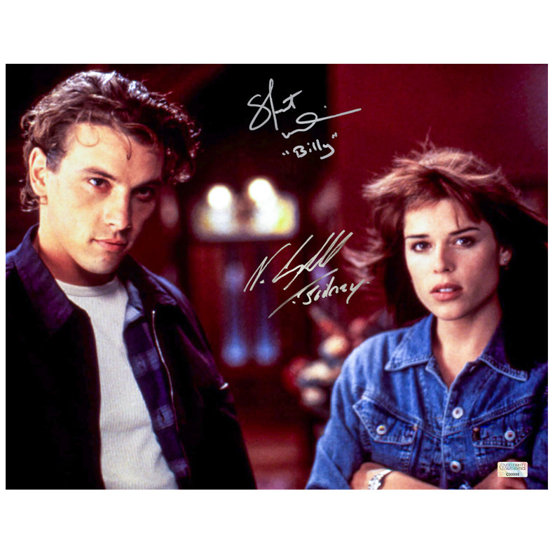 Neve Campbell, Skeet Ulrich Autographed Scream Sidney Prescott and Billy Loomis 11x14 Scene Photo