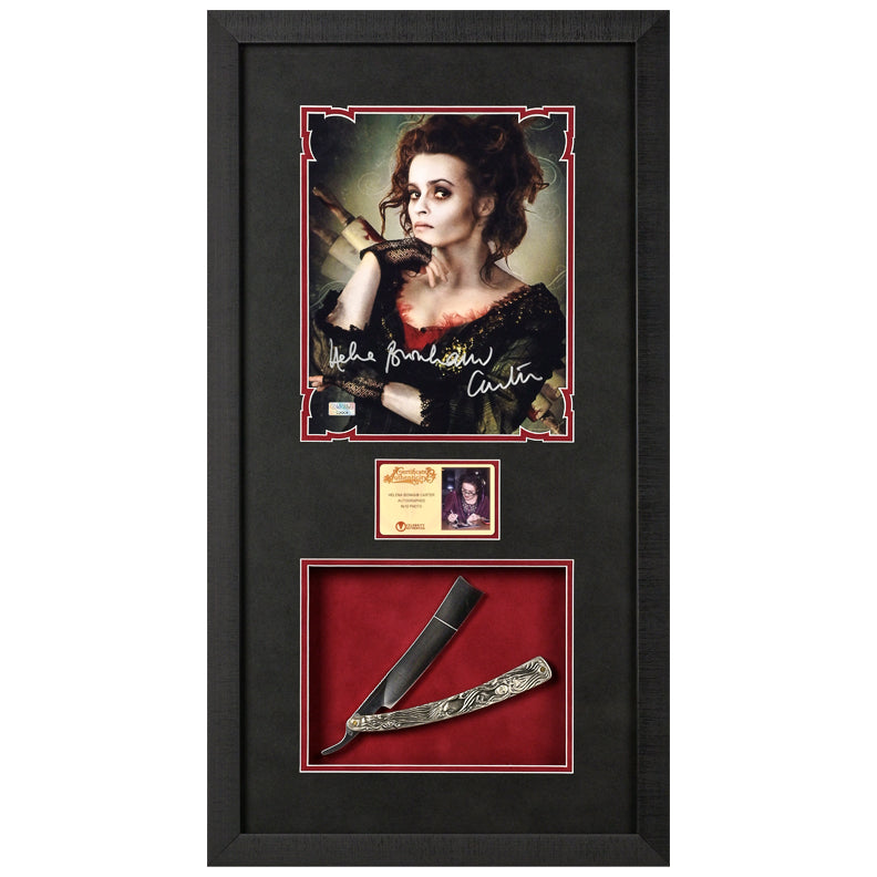Helena Bonham Carter Autographed Sweeney Todd Mrs. Lovett 8x10 Photo with Prop Replica Razor Framed Display