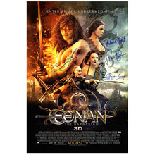 Load image into Gallery viewer, Jason Momoa, Rose McGowan, Rachel Nichols and Stephen Lang Signed Conan the Barbarian 27x40 Original Movie Poster