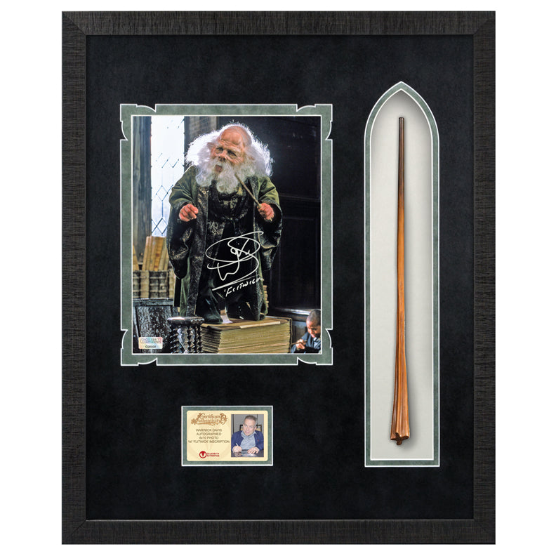 Warwick Davis Autographed Harry Potter Professor Flitwick 8×10 Photo With Wand Framed Display