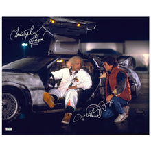 Load image into Gallery viewer, Michael J. Fox, Christopher Lloyd Autographed Back to the Future Marty McFly, Doc Brown DeLorean 16x20 Photo