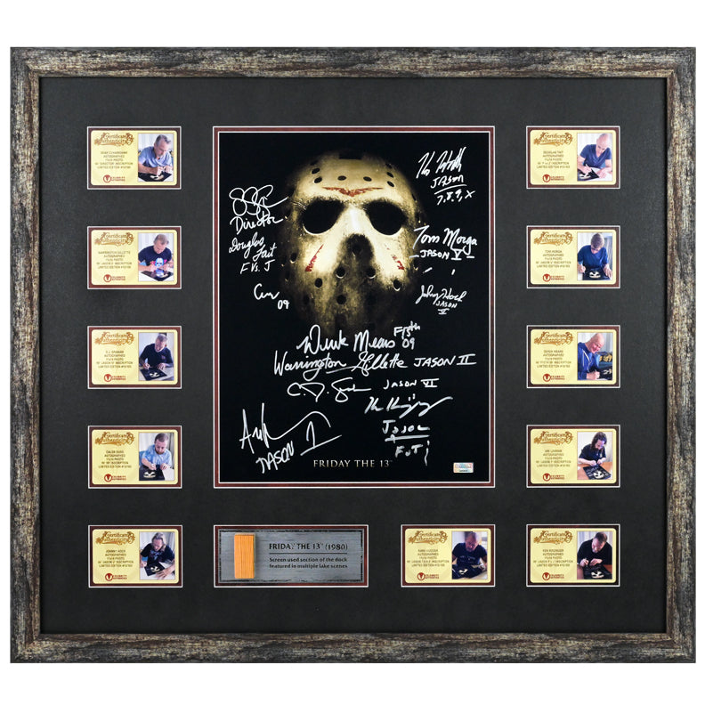 Kane Hodder, Derek Mears & Jason Voorhees Cast Autographed Friday the 13th Camp Blood Series II 11x14 Photo Display with Screen Used Dock
