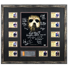 Load image into Gallery viewer, Kane Hodder, Derek Mears &amp; Jason Voorhees Cast Autographed Friday the 13th Camp Blood Series II 11x14 Photo Display with Screen Used Dock