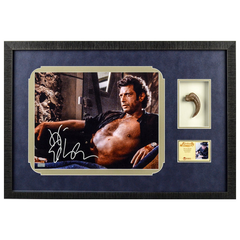 Jeff Goldblum Autographed Jurassic Park 11x14 Framed Photo with Special Edition Velociraptor Claw