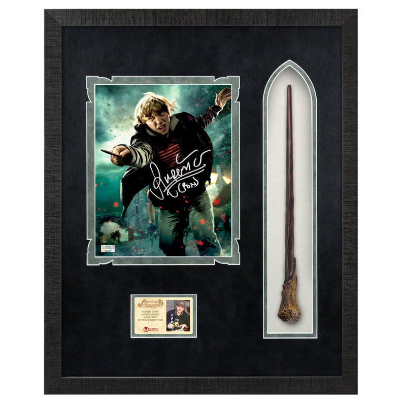 Rupert Grint Autographed Harry Potter Ron Weasley 8×10 Photo With Wand Framed Display