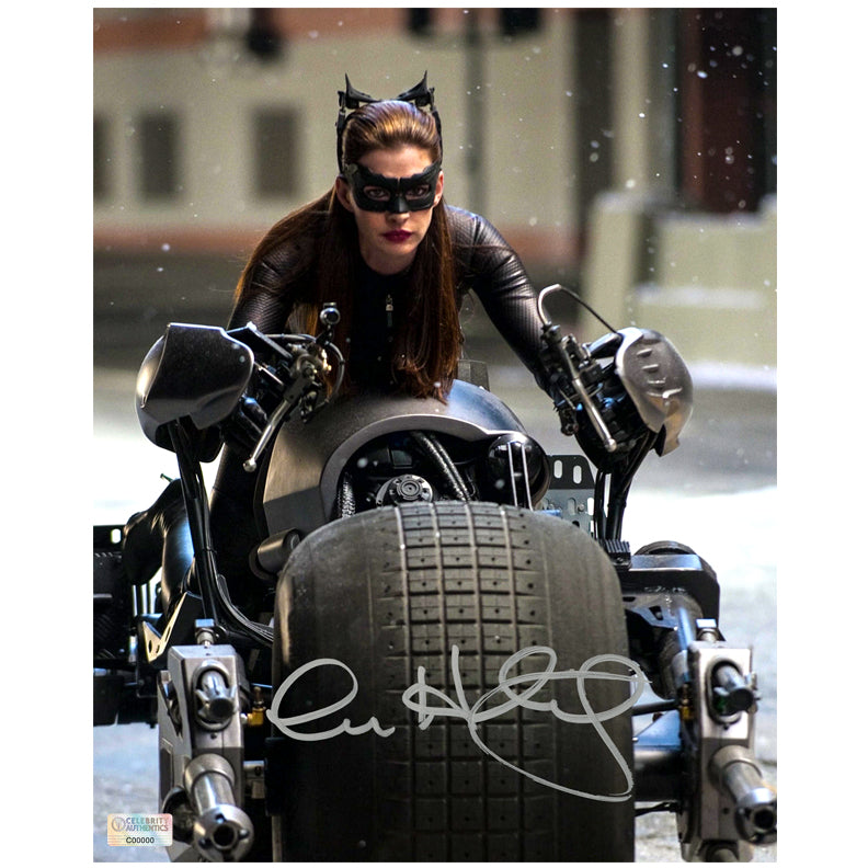 Anne Hathaway Autographed 2012 The Dark Knight Rises Batpod 8x10 Scene Photo