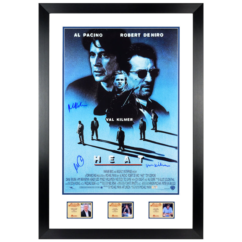 Robert De Niro, Al Pacino, Val Kilmer Autographed 1995 Heat 16x24 Framed Movie Poster