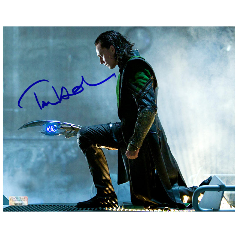 Tom Hiddleston Autographed The Avengers Loki with Scepter 8x10 Photo
