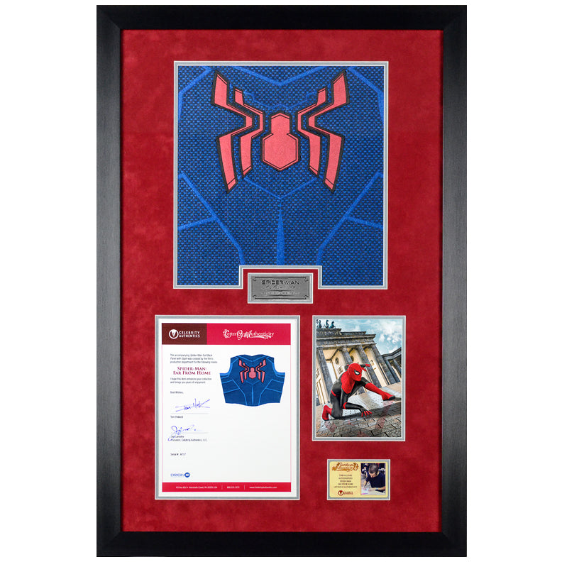 2019 Spider-Man Far From Home Production Made Spider-Man Suit Back Glyph with Tom Holland Letter of Authenticity Framed Display