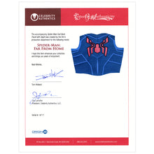 Load image into Gallery viewer, 2019 Spider-Man Far From Home Production Made Spider-Man Suit Back Glyph with Tom Holland Letter of Authenticity Framed Display