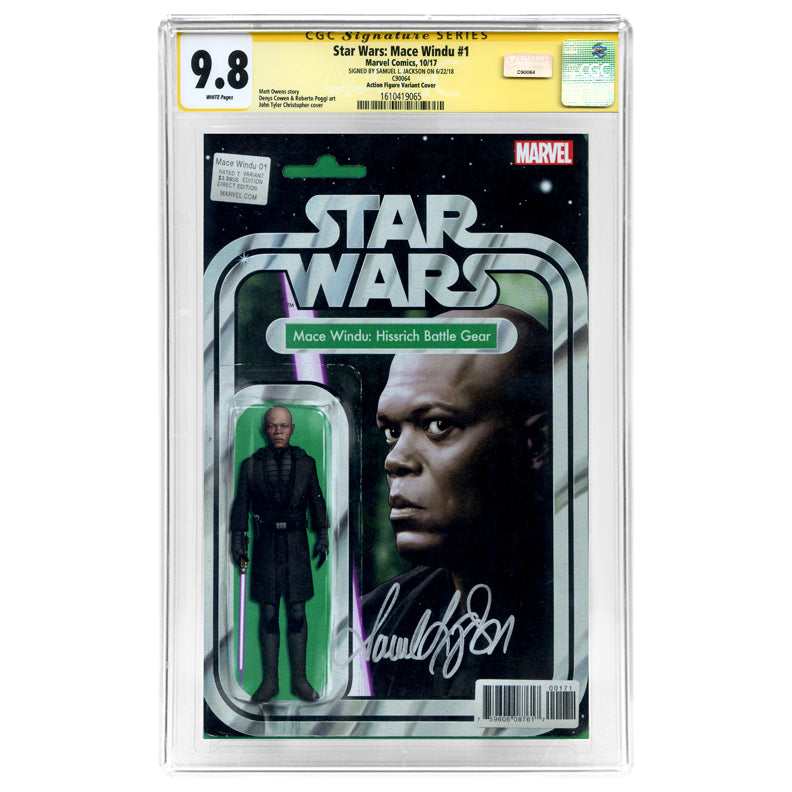 Samuel L. Jackson Autographed Star Wars Mace Windu #1 CGC SS 9.8 with Action Figure Variant Cover