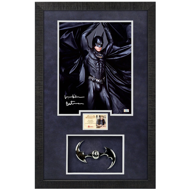 Val Kilmer Autographed Batman Forever 11x14 Photo With Chrome Batarang Framed Display