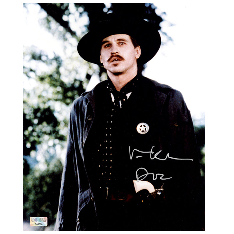 Val Kilmer Autographed Tombstone Doc Holliday 8×10 Photo with 'Doc' Inscription