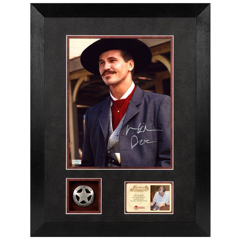Val Kilmer Autographed Tombstone Doc Holliday 8x10 Framed Photo with Tombstone Deputy Badge