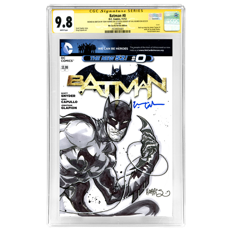 Val Kilmer Autographed Batman #0 with Tony Harris Double Sided Original Sketch CGC SS 9.8 (mint)