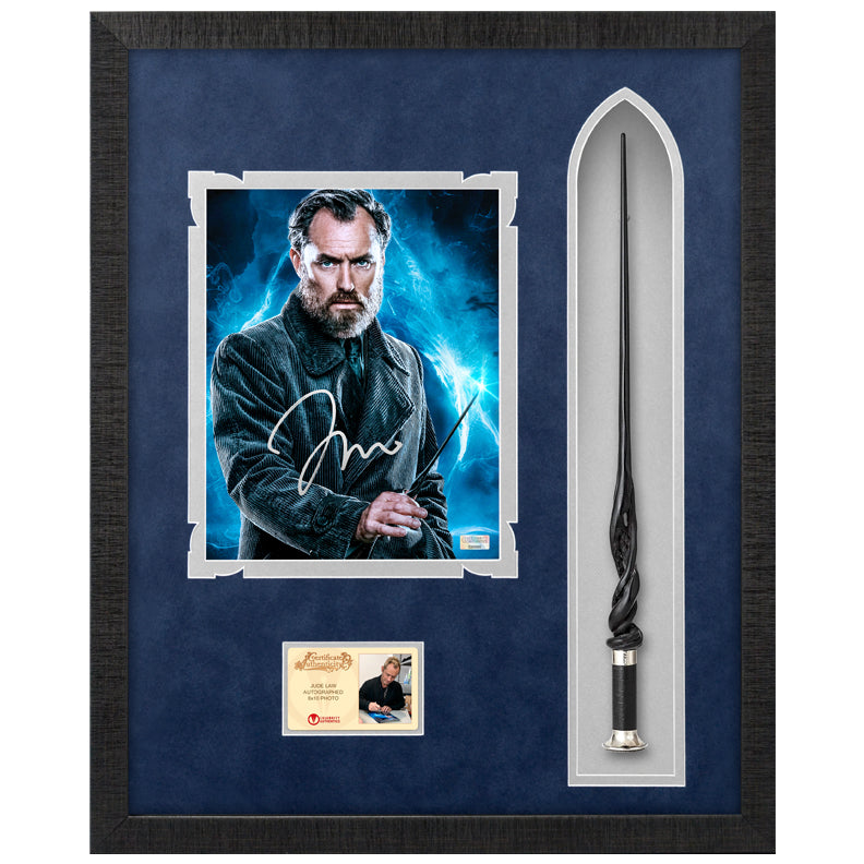 Jude Law Autographed Fantastic Beasts and Where to Find Them Albus Dumbledore 8×10 Photo With Wand Framed Display