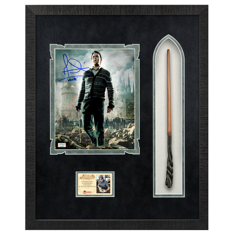 Matthew Lewis Autographed Harry Potter Neville Longbottom 8×10 Photo With Wand Framed Display