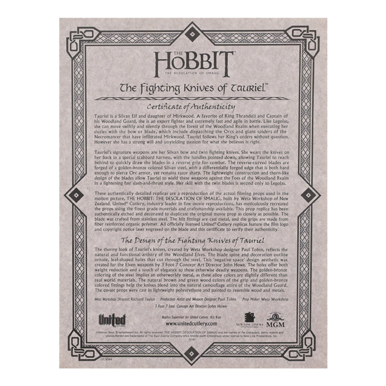 Evangeline Lilly Autographed The Hobbit The Fighting Knives of Tauriel