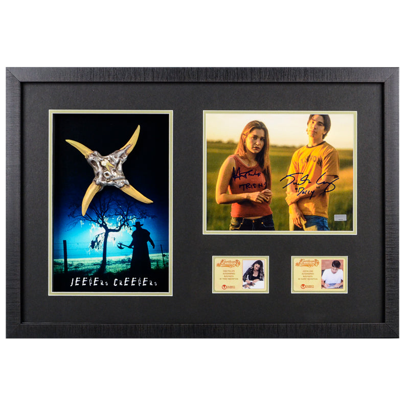 Justin Long & Gina Philips Autographed Jeepers Creepers 8x10 Photo Framed Display with Shuriken Prop