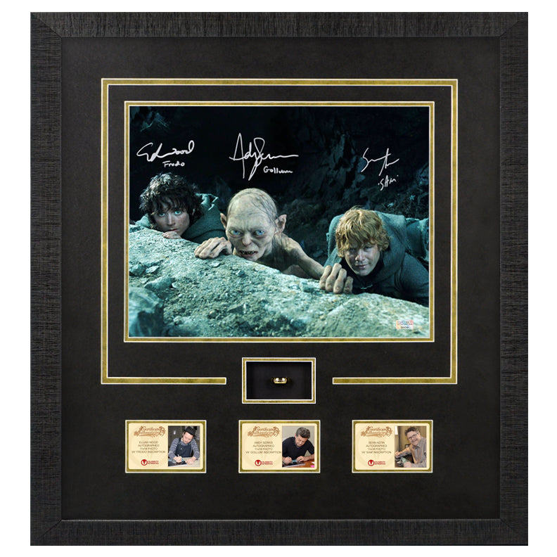 Elijah Wood, Sean Astin, Andy Serkis Autographed Lord of the Rings 11x14 Scene Photo