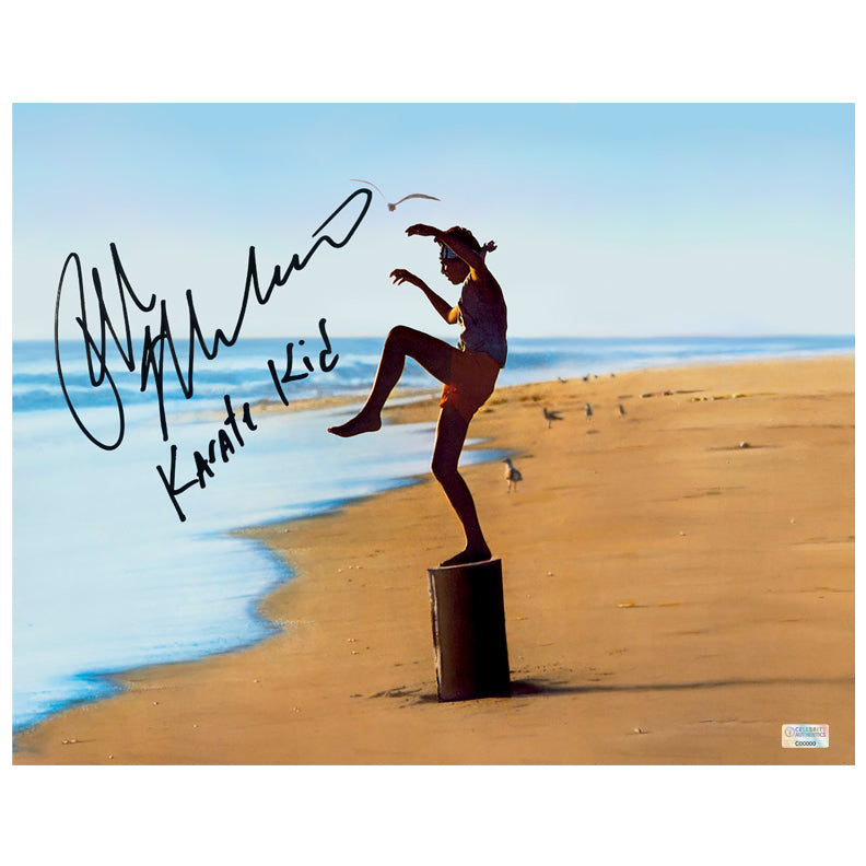 Ralph Macchio Autographed 1984 The Karate Kid Daniel LaRusso 11x14 Scene Photo with 'Karate Kid' Inscription