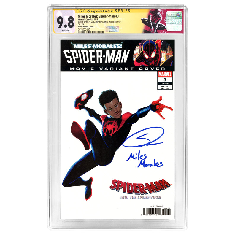Shameik Moore Autographed 2019 Miles Morales: Spider-Man #3 1:10 Movie Variant Cover CGC SS 9.8 (mint)