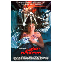 Load image into Gallery viewer, Robert Englund, Heather Lagenkamp, Amanda Wyss, Ronee Blakley Cast Autographed A Nightmare on Elm Street 27x40 Single Sided Movie Poster with Inscription