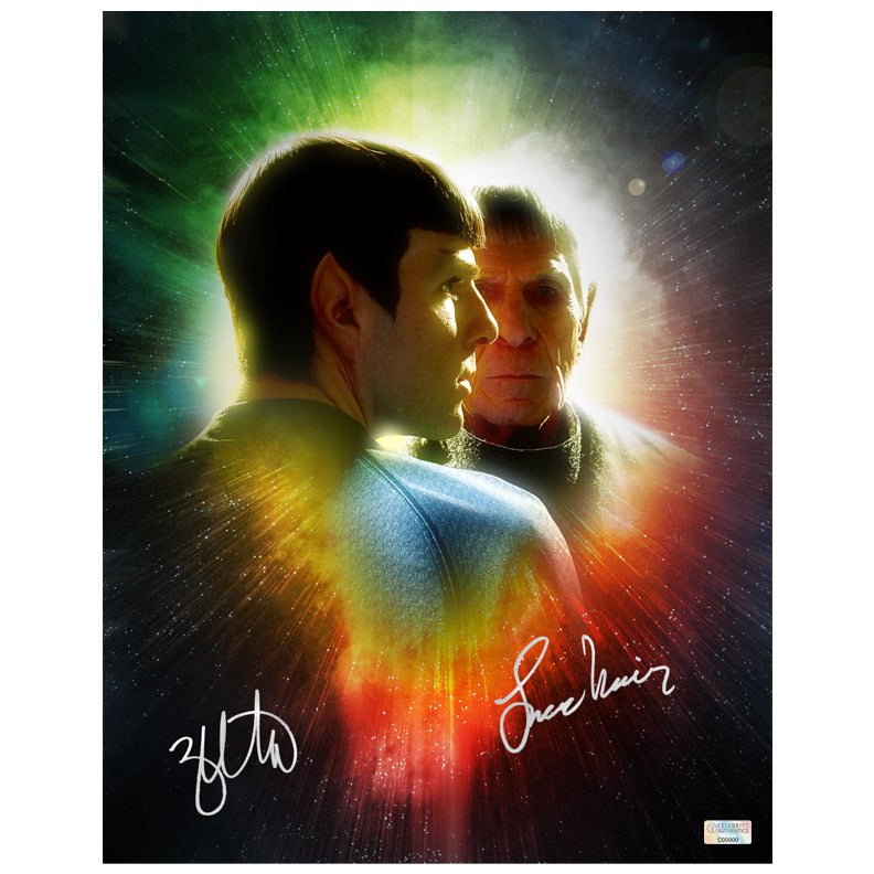 Leonard Nimoy and Zachary Quinto Autographed Star Trek Spock Legacy 11x14 Photo
