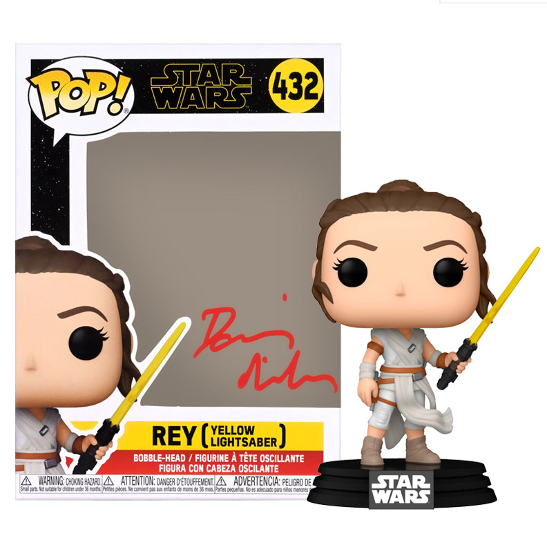 Daisy Ridley Autographed Star Wars: The Rise of Skywalker Rey Yellow Lightsaber POP Vinyl Figure