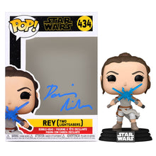Load image into Gallery viewer, Daisy Ridley Autographed Star Wars: The Rise of Skywalker Rey Two Blue Lightsabers POP Vinyl Figure