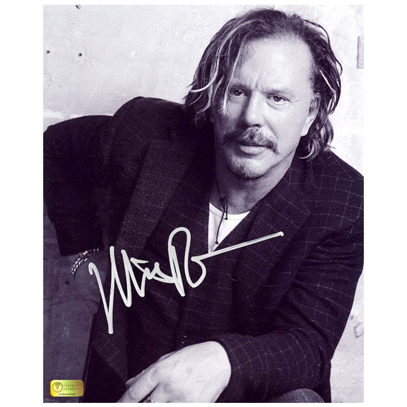 Mickey Rourke Autographed Black and White 8x10 Portrait Photo