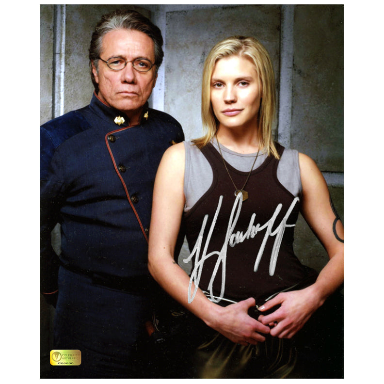 Katee Sackhoff Autographed Battlestar Galactica Starbuck and Commander Adama 8×10 Photo