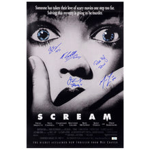 Load image into Gallery viewer, Skeet Ulrich, Neve Campbell, Matthew Lillard, Rose McGowan, Jamie Kennedy Autographed 1996 Scream 16x24 Movie Poster