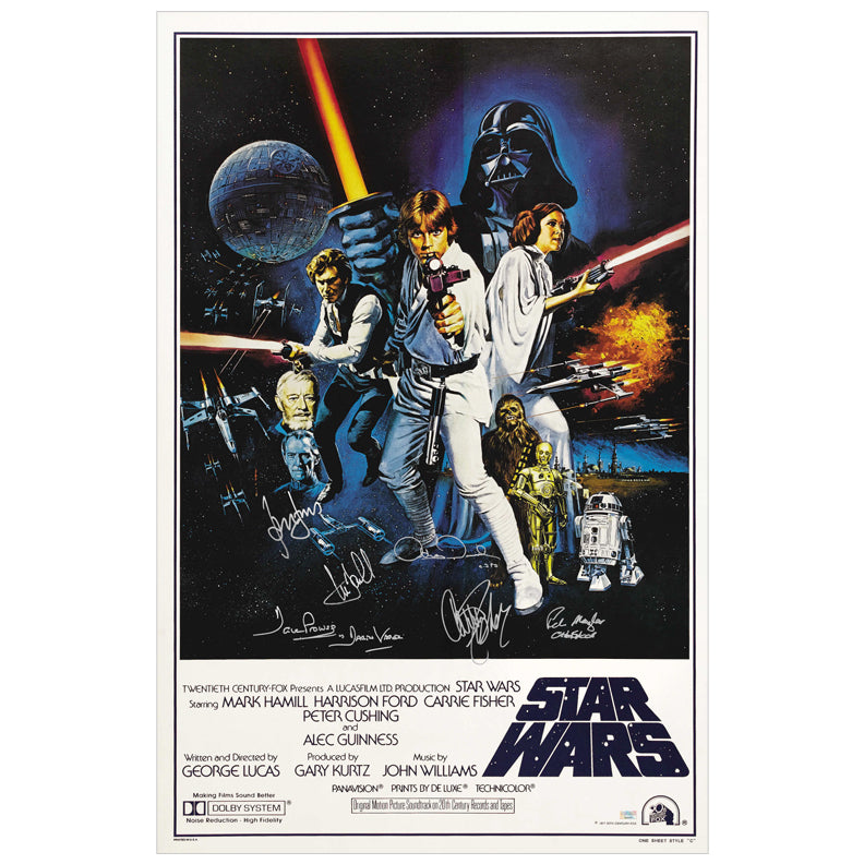 Harrison Ford, Carrie Fisher, Mark Hamill, Peter Mayhew, Anthony Daniels and David Prowse Autographed Star Wars: A New Hope 27×40 Retro Poster
