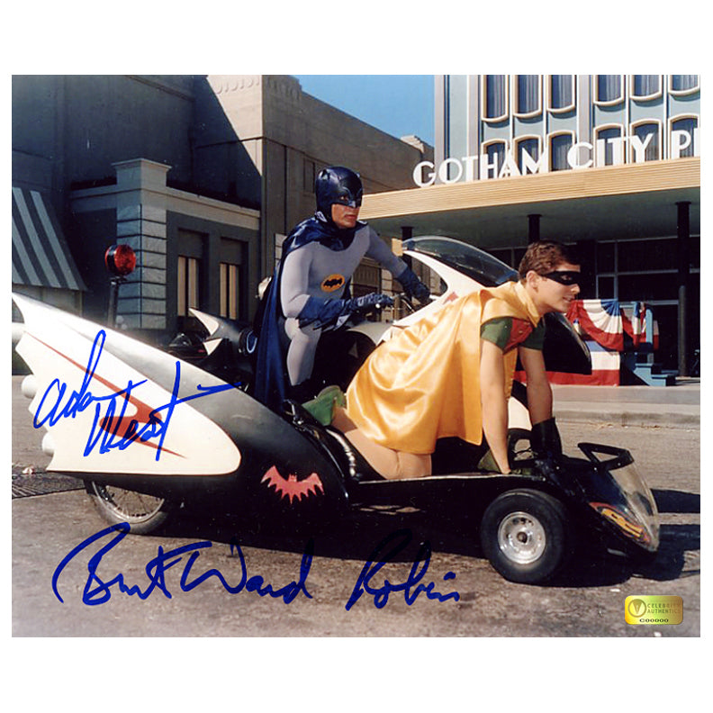 Adam West and Burt Ward Autographed Classic Batman Batcycle 8x10 Photo
