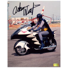 Load image into Gallery viewer, Adam West Autographed 1966 Batman Batcycle 8x10 Photo