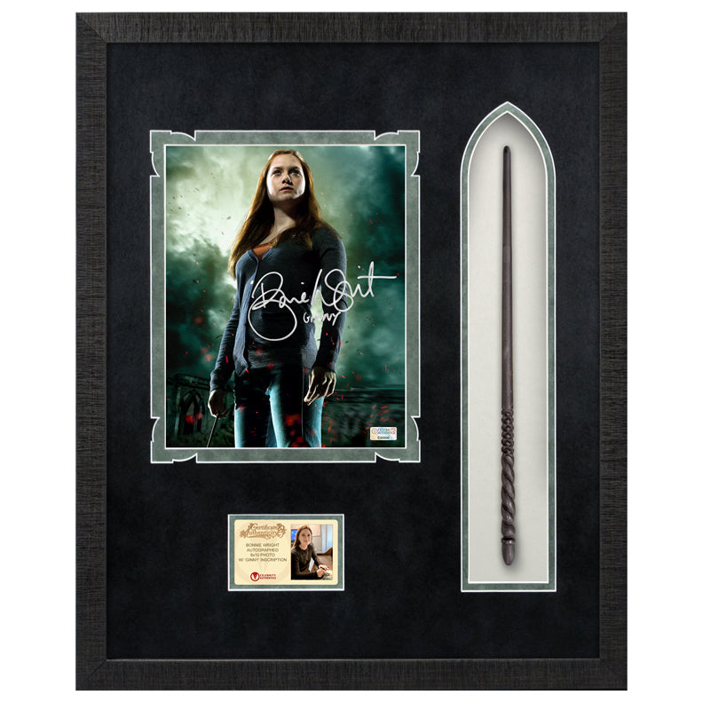 Bonnie Wright Autographed Harry Potter Ginny Weasley 8×10 Photo With Wand Framed Display